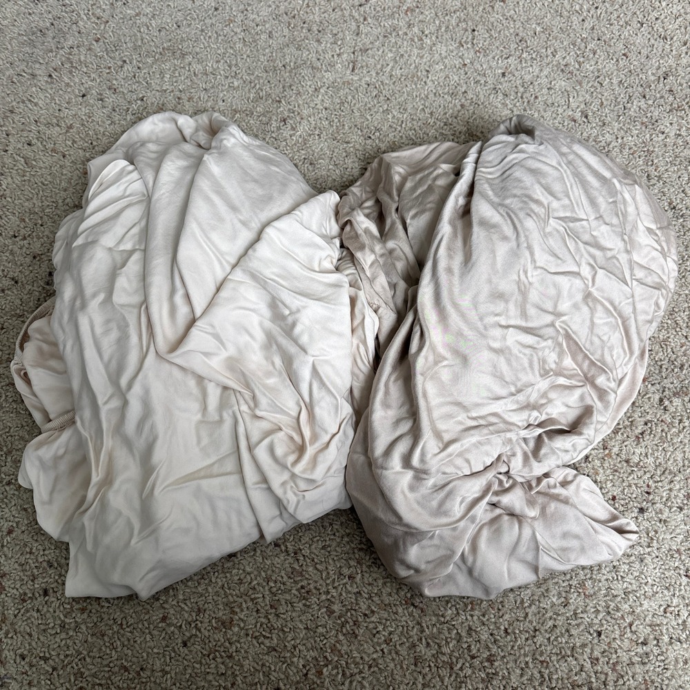 2 Cozy Earth Full Size Bamboo Viscose Fitted Sheets Tan Beige Cooling Bedding